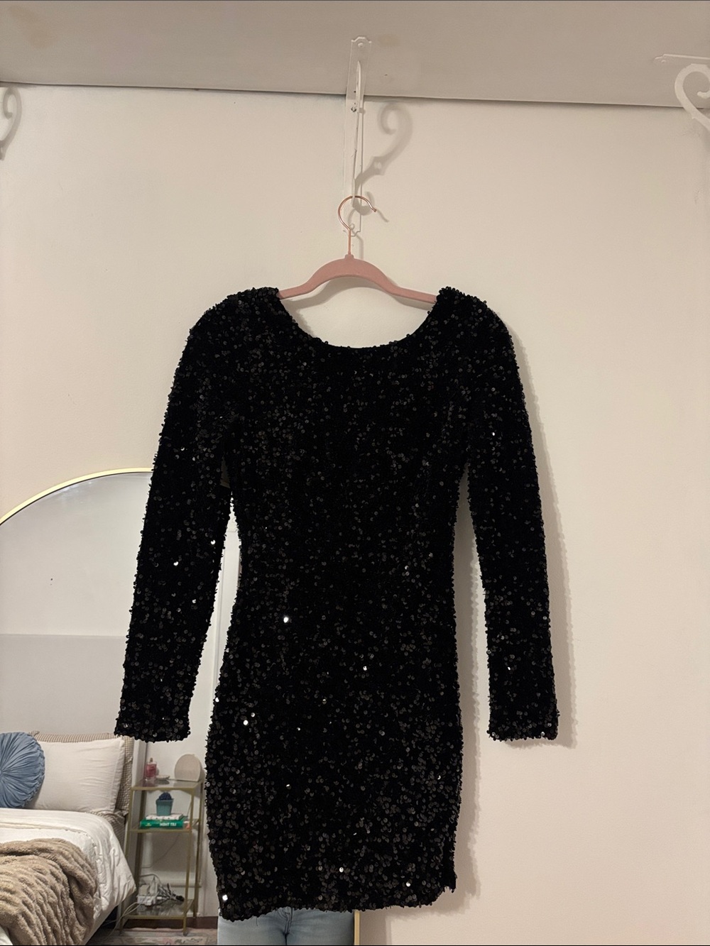 Classic Black Sequin Long Sleeve Mini Dress